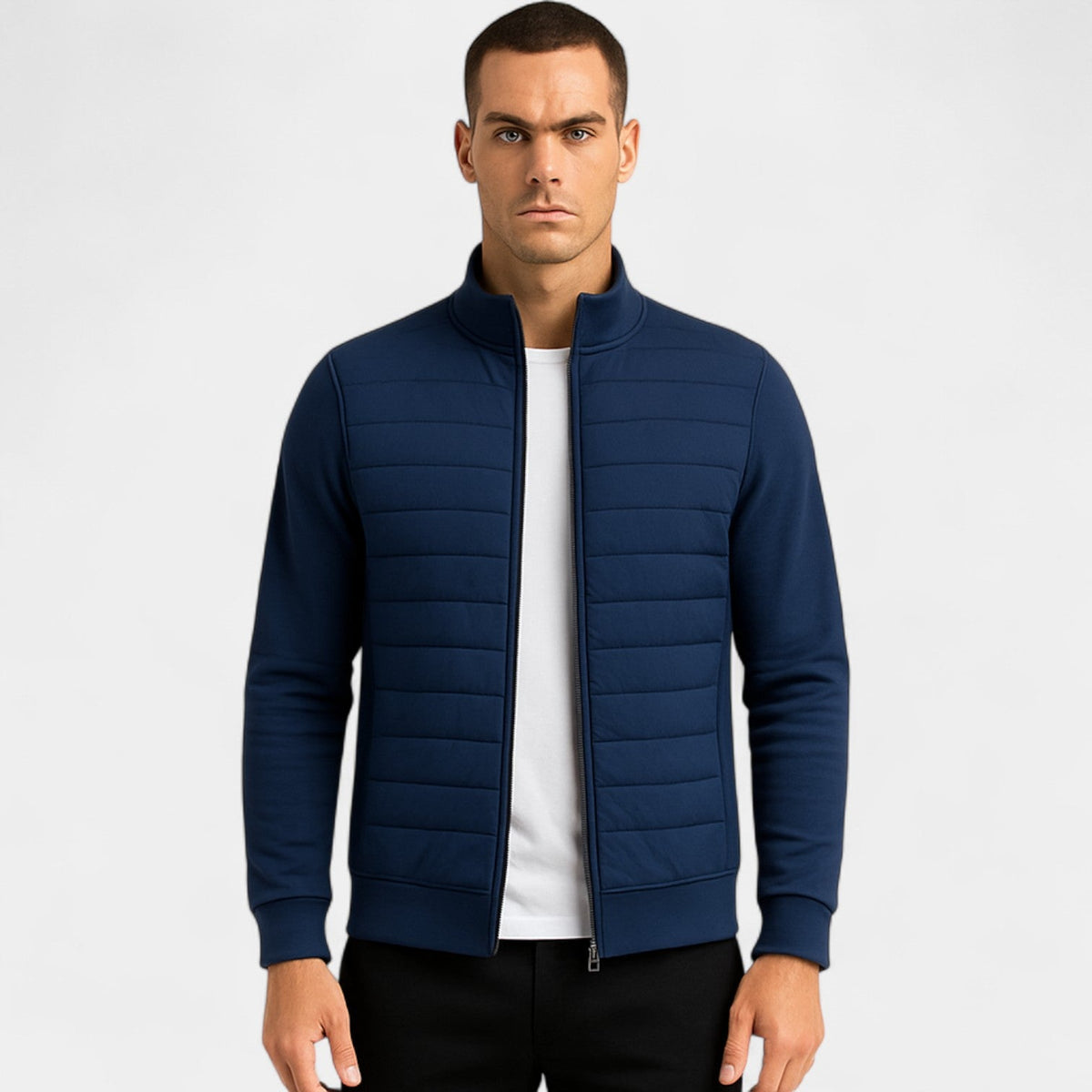 Men's Knit Jacket – Stand Collar Minimal Lines