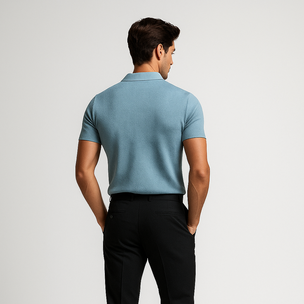 Men's Buttonless Polo Shirt – Open Collar Clean Front