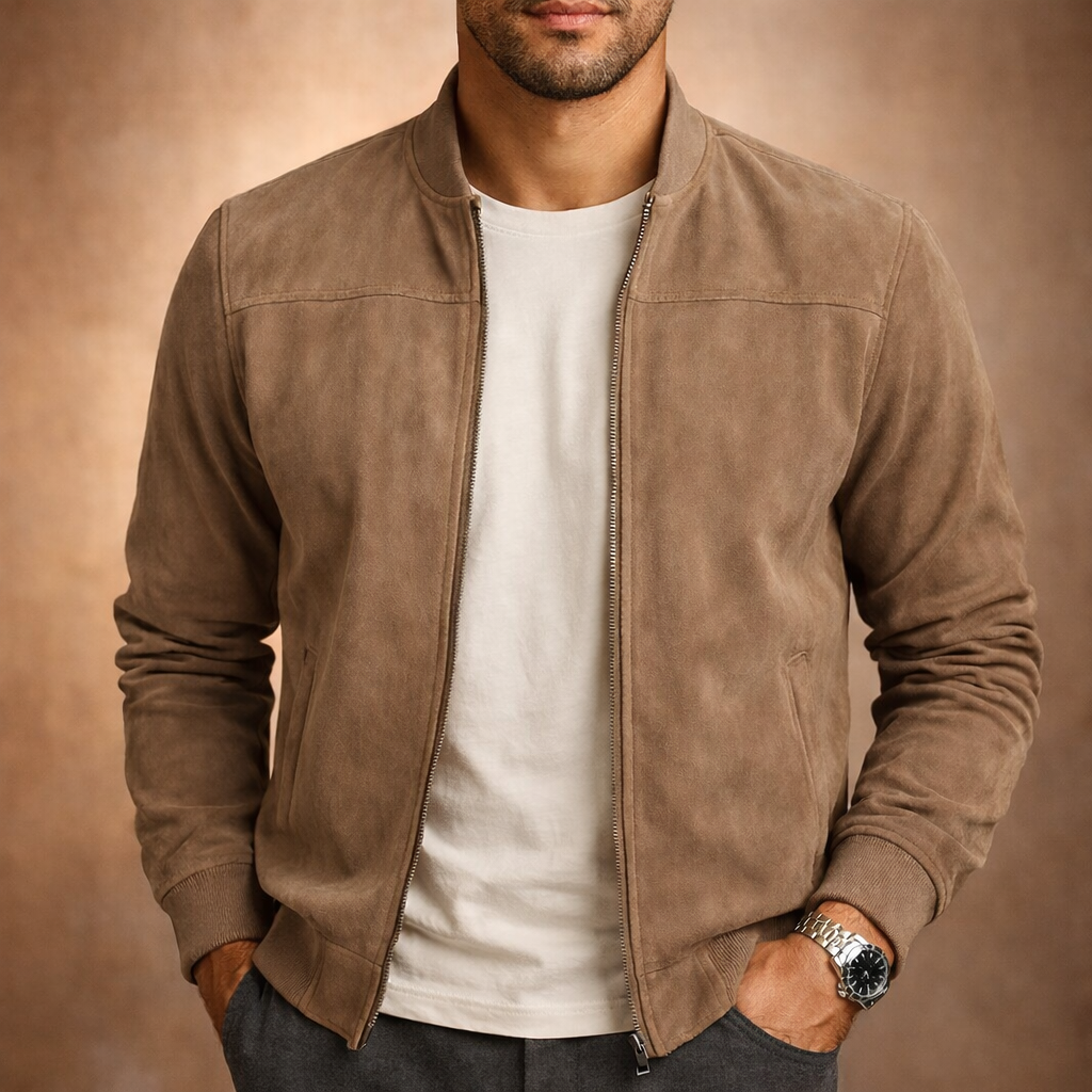 Men's Suede Bomber Jacket – Tailored Lightweight Fit