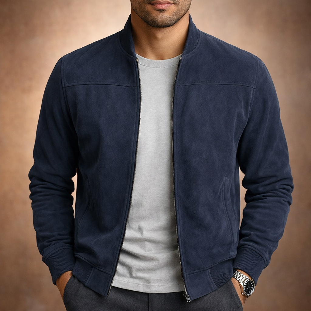 Men's Suede Bomber Jacket – Tailored Lightweight Fit