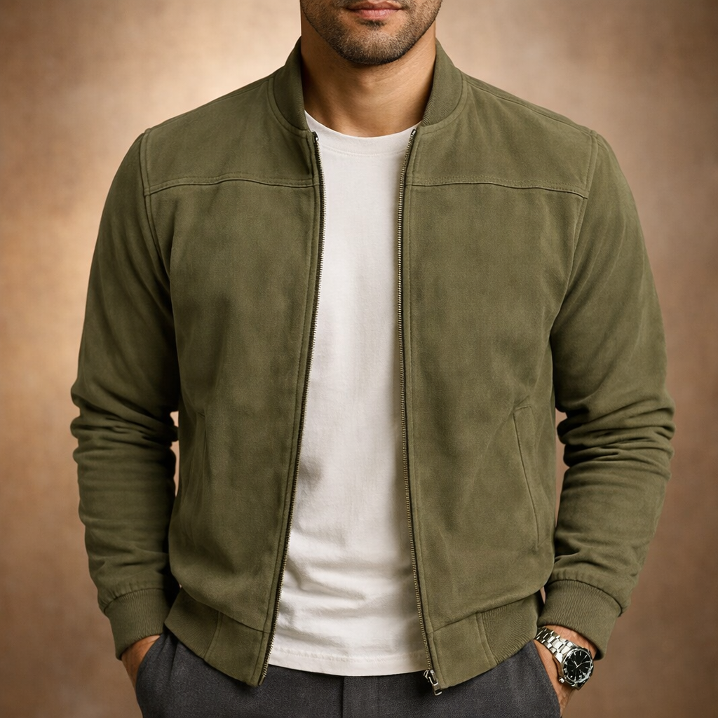 Men's Suede Bomber Jacket – Tailored Lightweight Fit
