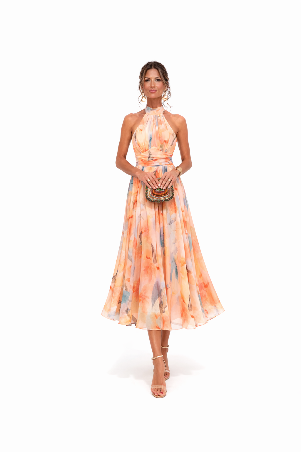 Women's Halter Maxi Dress – Open Back Flowing Fit
