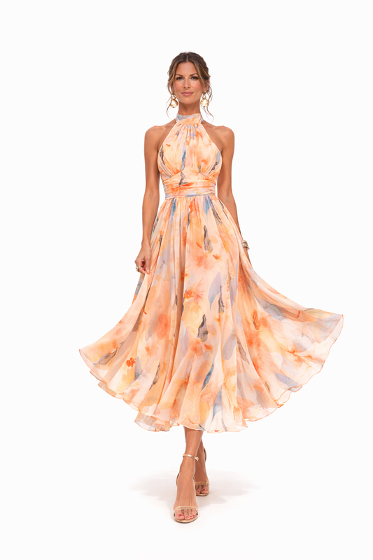 Women's Halter Maxi Dress – Open Back Flowing Fit