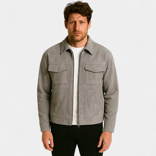 Men's Suede Zip Jacket – Stand Collar Utility