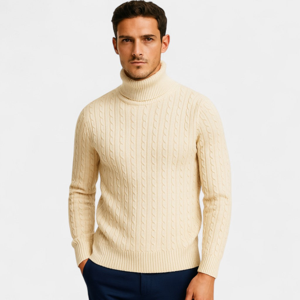 Men's Cable-Knit Turtleneck Sweater – High Roll Neck