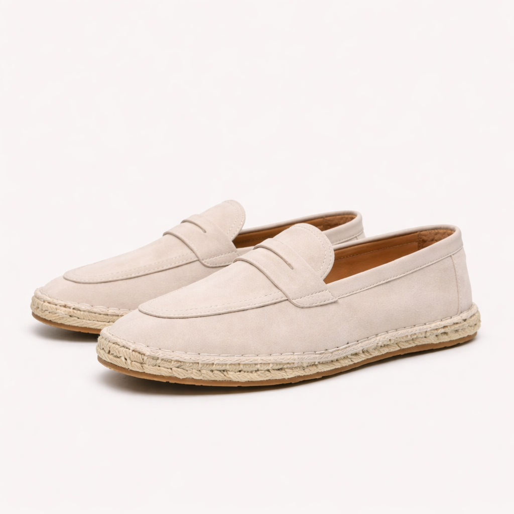 Men's Suede Espadrille Penny Loafers – Braided Arch-Support Sole