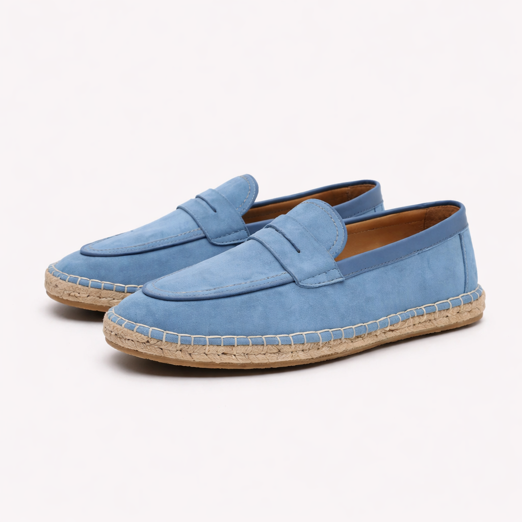 Men's Suede Espadrille Penny Loafers – Braided Arch-Support Sole