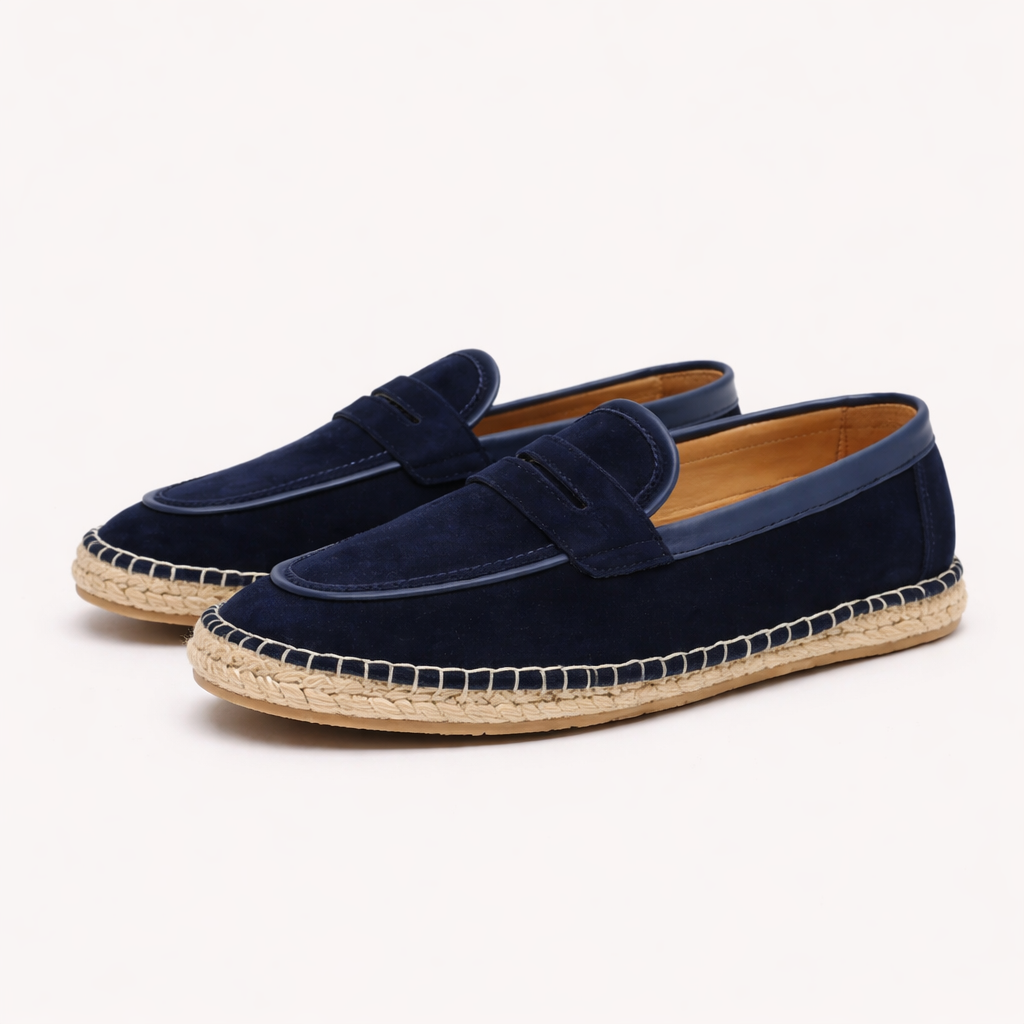 Men's Suede Espadrille Penny Loafers – Braided Arch-Support Sole