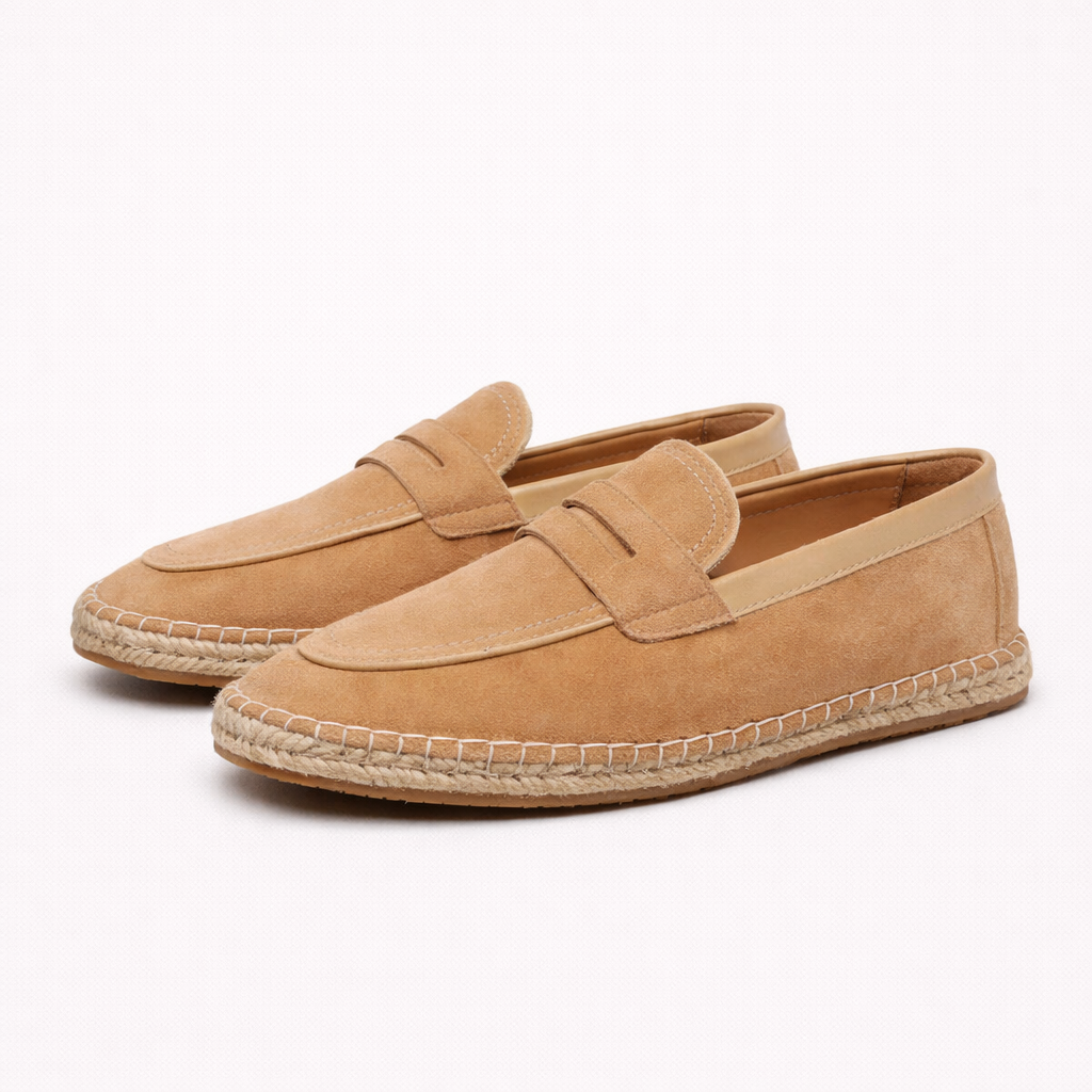 Men's Suede Espadrille Penny Loafers – Braided Arch-Support Sole