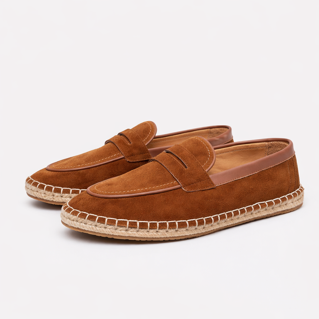 Men's Suede Espadrille Penny Loafers – Braided Arch-Support Sole