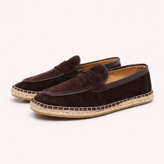 Men's Suede Espadrille Penny Loafers – Braided Arch-Support Sole
