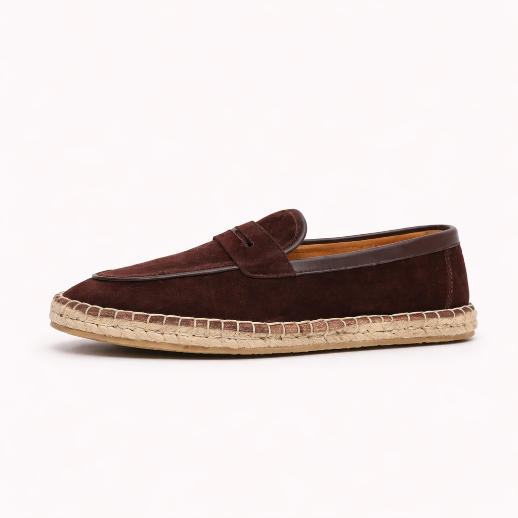 Men's Suede Espadrille Penny Loafers – Braided Arch-Support Sole