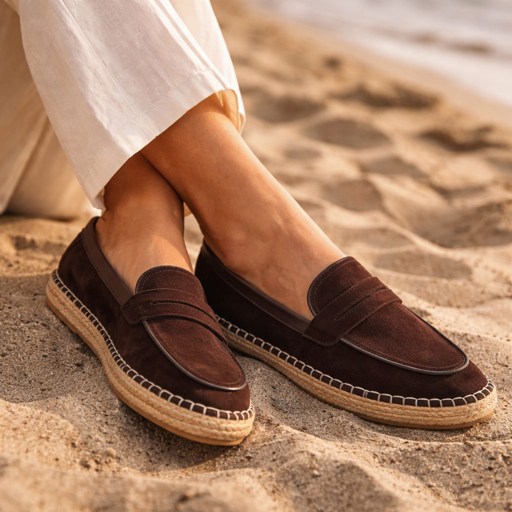Men's Suede Espadrille Penny Loafers – Braided Arch-Support Sole