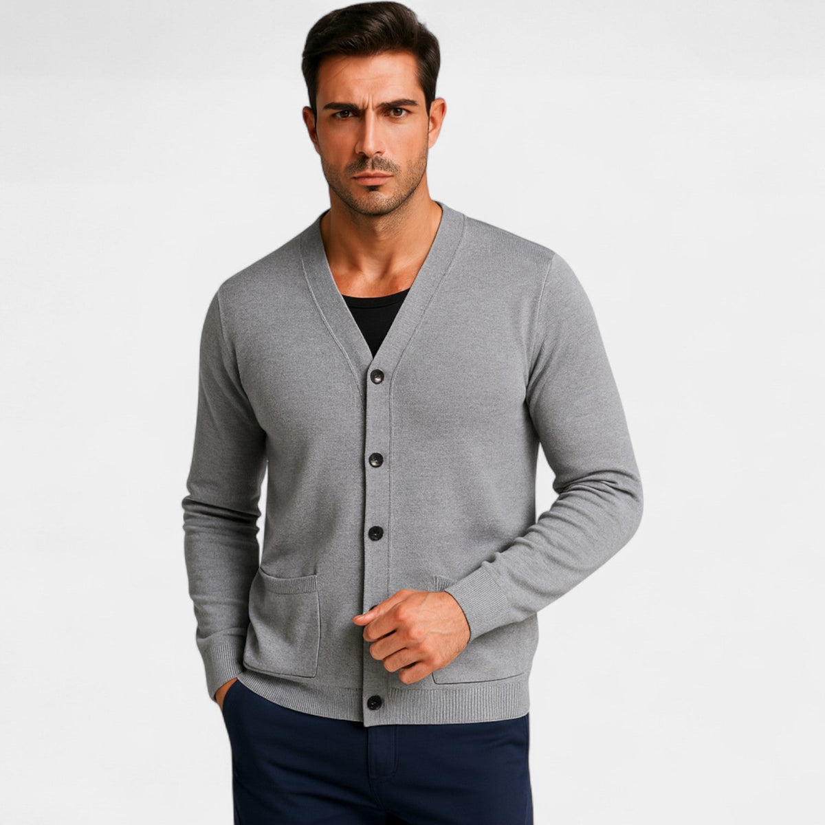 Men's V-Neck Wool-Blend Cardigan – Tailored Layering Fit