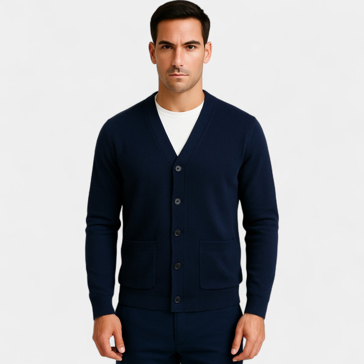 Men's V-Neck Wool-Blend Cardigan – Tailored Layering Fit