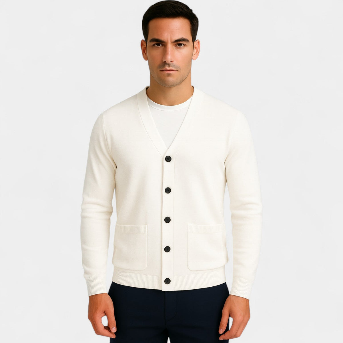 Men's V-Neck Wool-Blend Cardigan – Tailored Layering Fit