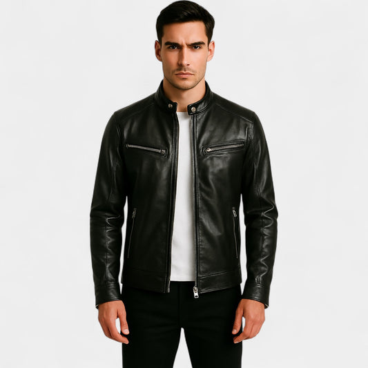 Men's Faux Leather Biker Jacket – Slim Stand Collar