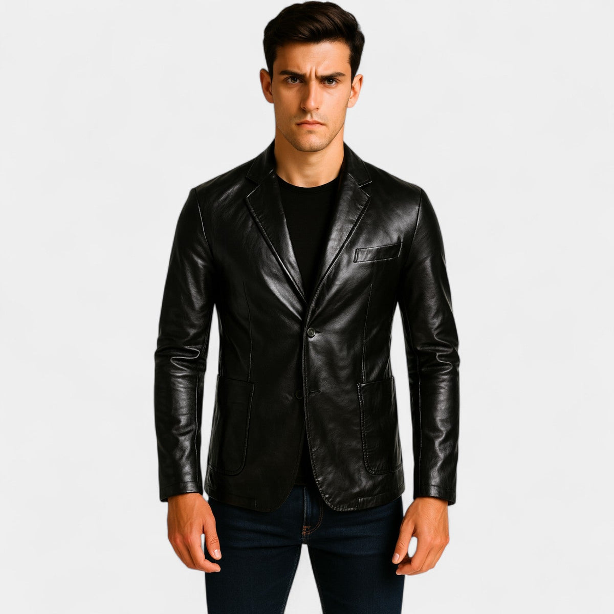 Men's Leather-Look Blazer – Slim Notch Lapel