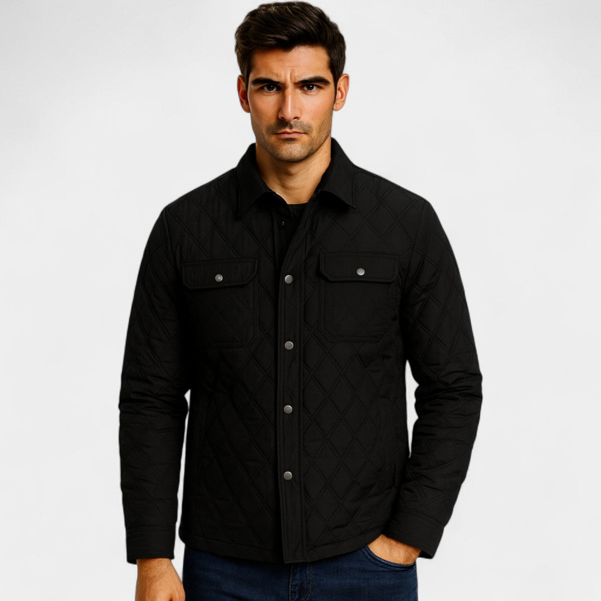 Men's Quilted Cotton-Blend Jacket – Tailored Stand Collar