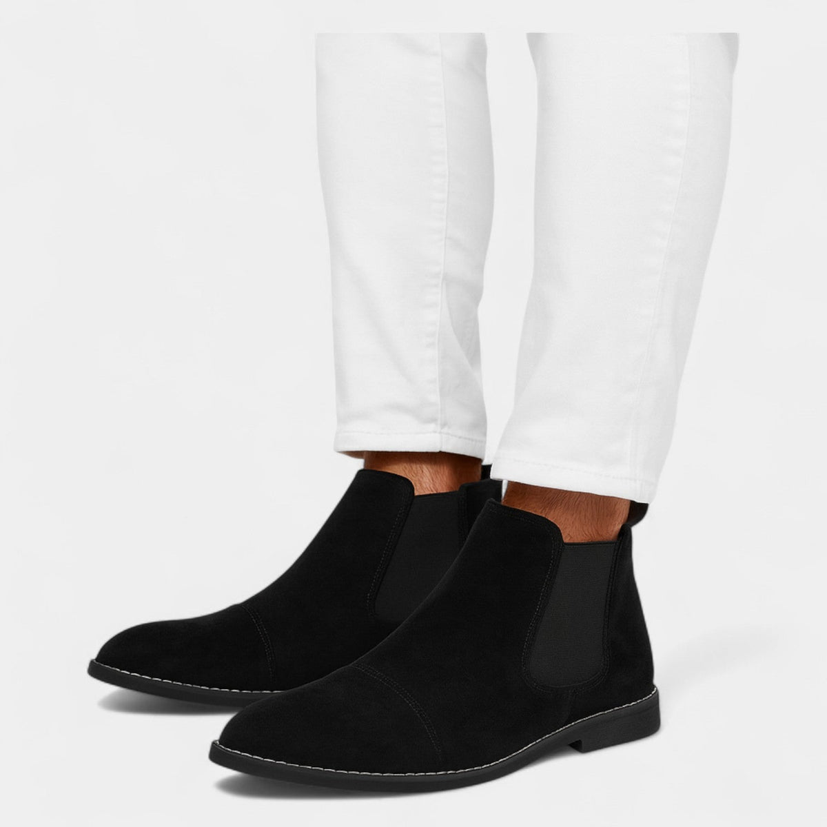 Men's Suede Chelsea Boots – Almond Toe Profile