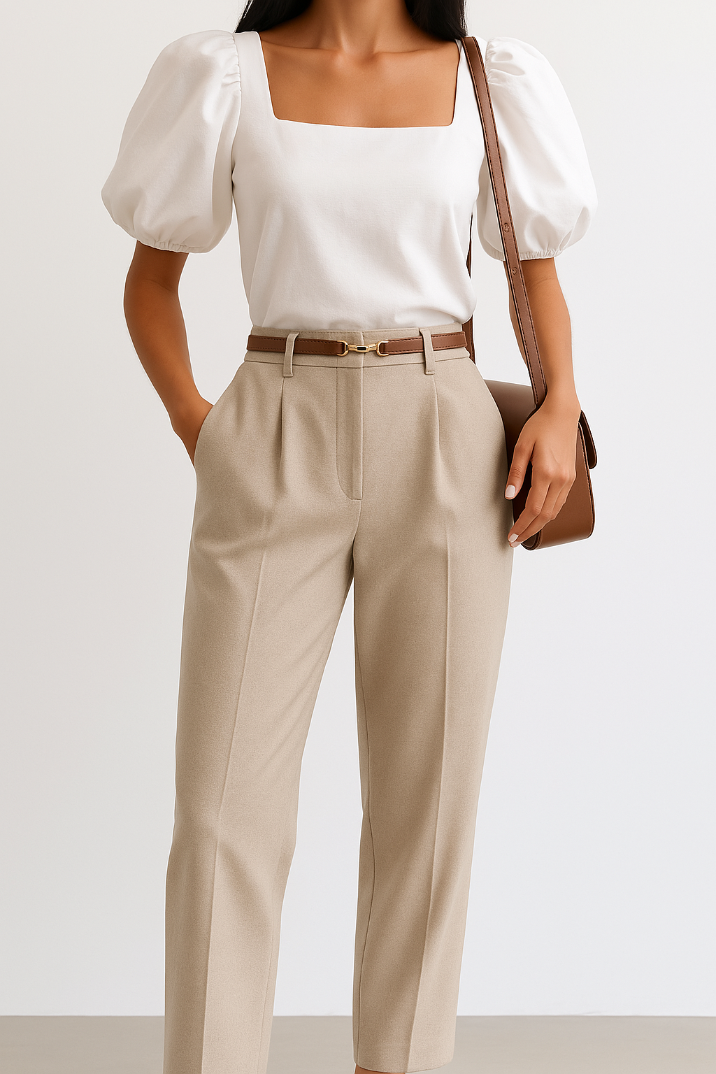 Women's Wide-Leg Wool-Blend Pants – High-Waist Belted