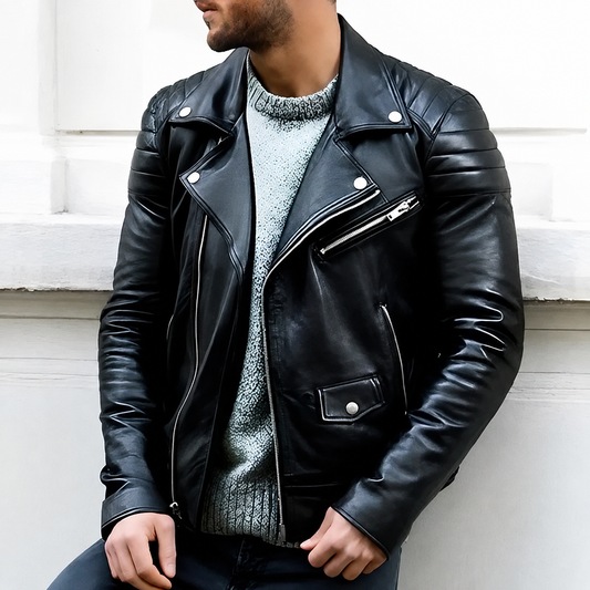 Men's Faux Leather Biker Jacket – Stand Collar Relaxed Fit