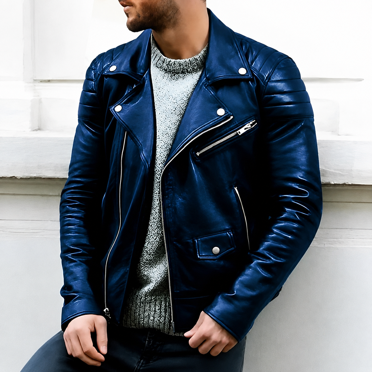 Men's Faux Leather Biker Jacket – Stand Collar Relaxed Fit