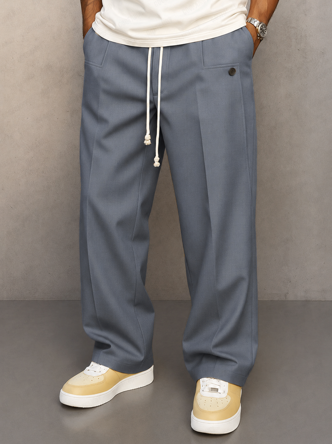 Men's Wide-Leg Pleated Pants – Relaxed Drawstring Waist