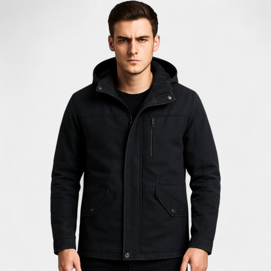 Men's Cotton Hooded Parka – Washed Lapel Collar