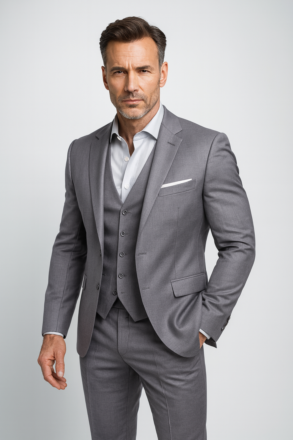 Men's Three-Piece Cotton Suit – Slim Jacket, Vest, Pants