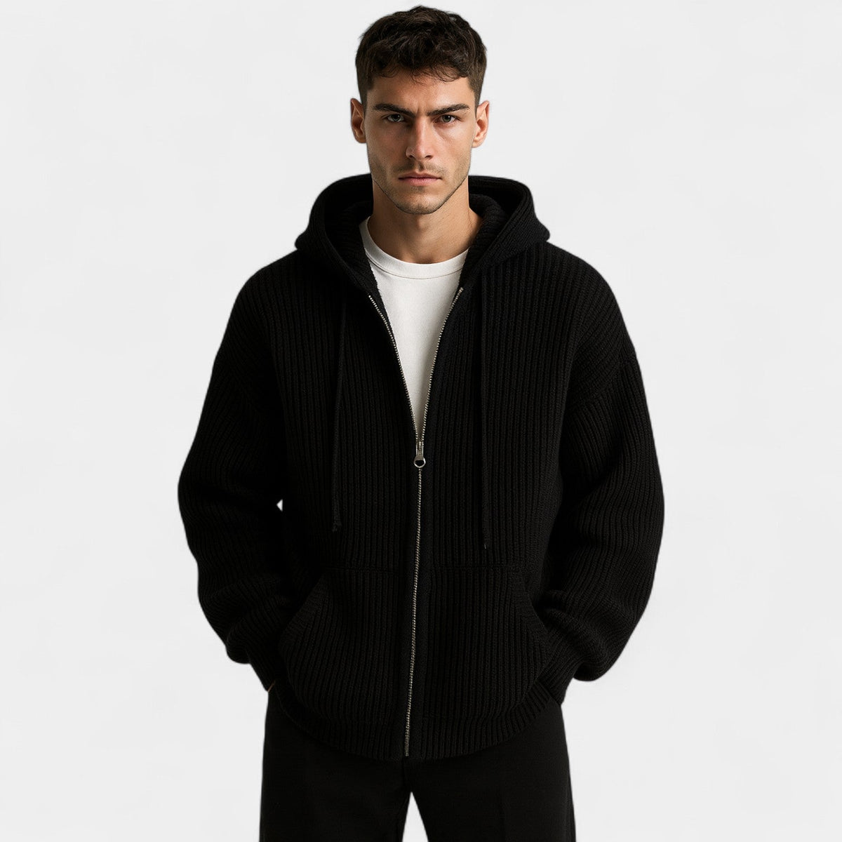 Men's Hooded Zip Cardigan – Fine Rib Knit