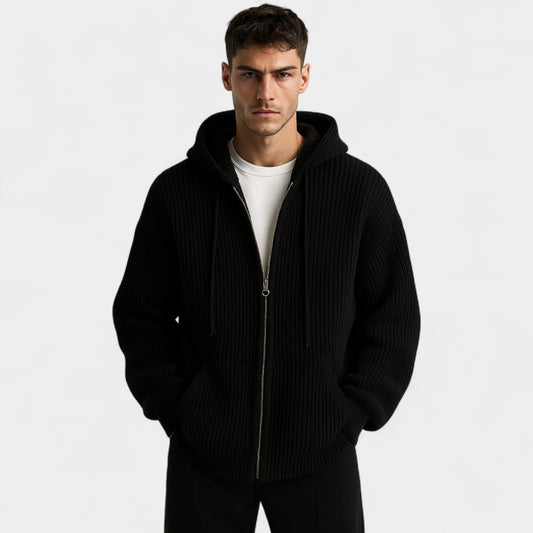 Men's Hooded Zip Cardigan – Fine Rib Knit