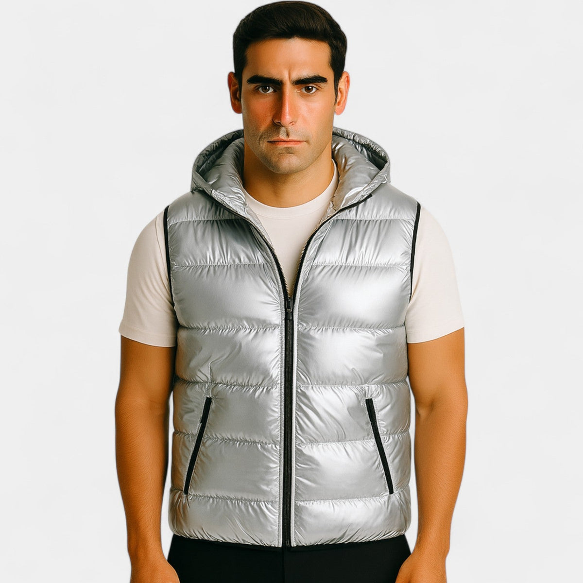 Men's Hooded Puffer Vest – Glossy Quilted Finish