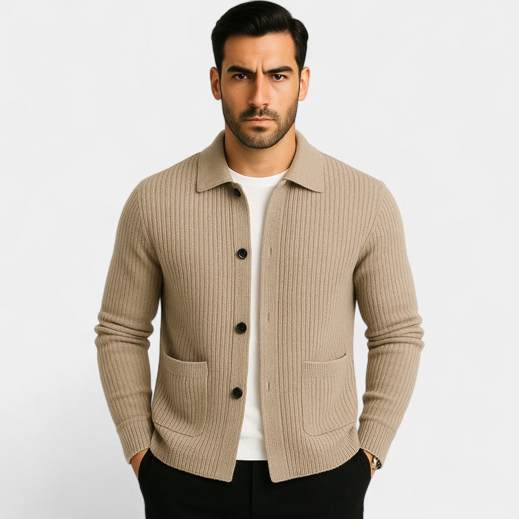 Men's Knit Cotton Cardigan – V-Neck Button Front