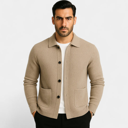 Men's Knit Cotton Cardigan – V-Neck Button Front