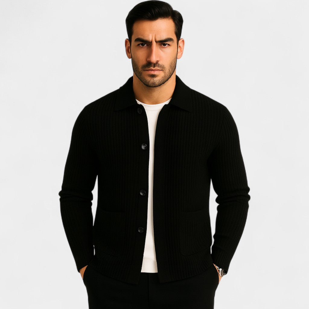 Men's Knit Cotton Cardigan – V-Neck Button Front