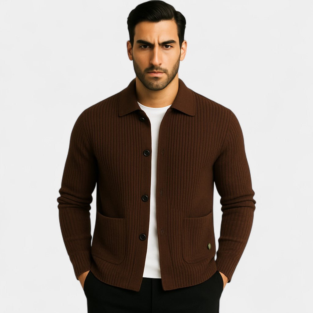 Men's Knit Cotton Cardigan – V-Neck Button Front