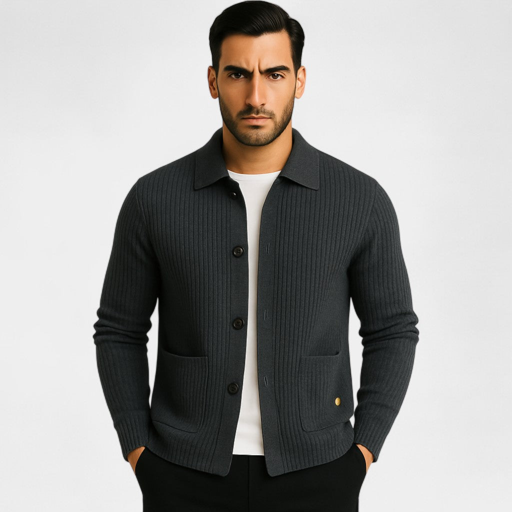 Men's Knit Cotton Cardigan – V-Neck Button Front