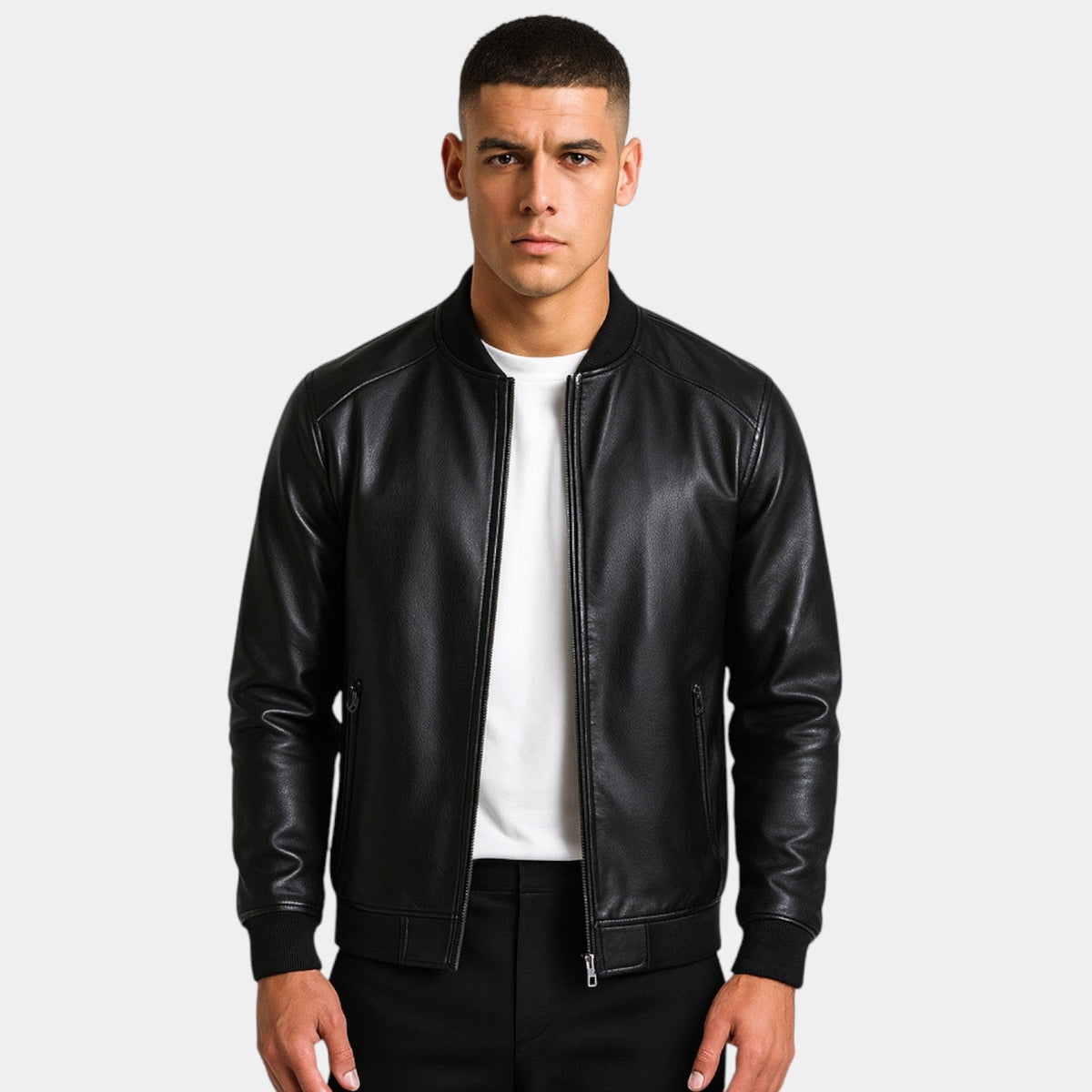 Men's Leather Jacket – Stand Collar Minimal Cut