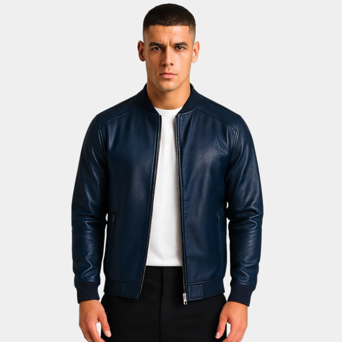 Men's Leather Jacket – Stand Collar Minimal Cut