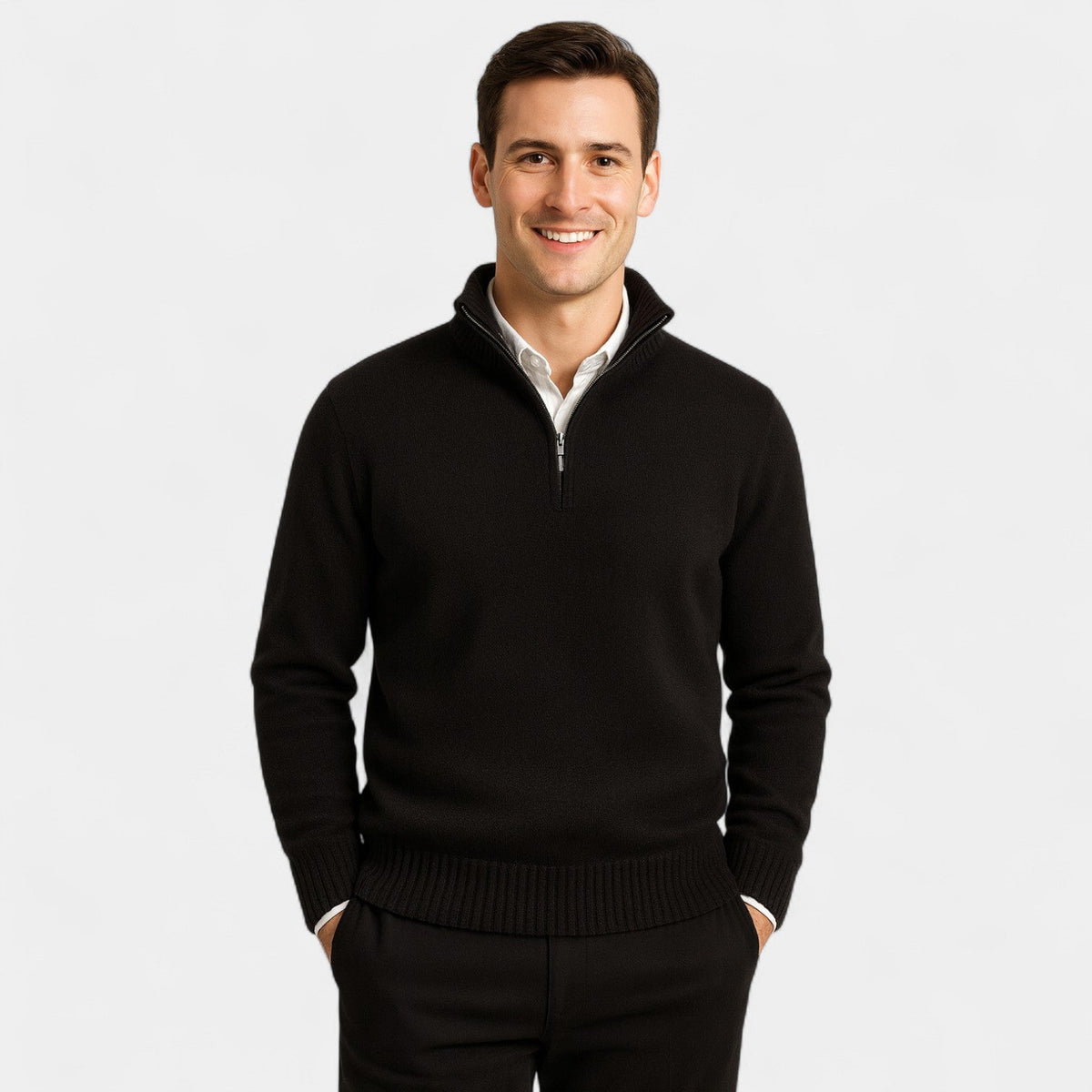 Men's Quarter-Zip Sweater – Thermal Cotton-Blend Knit