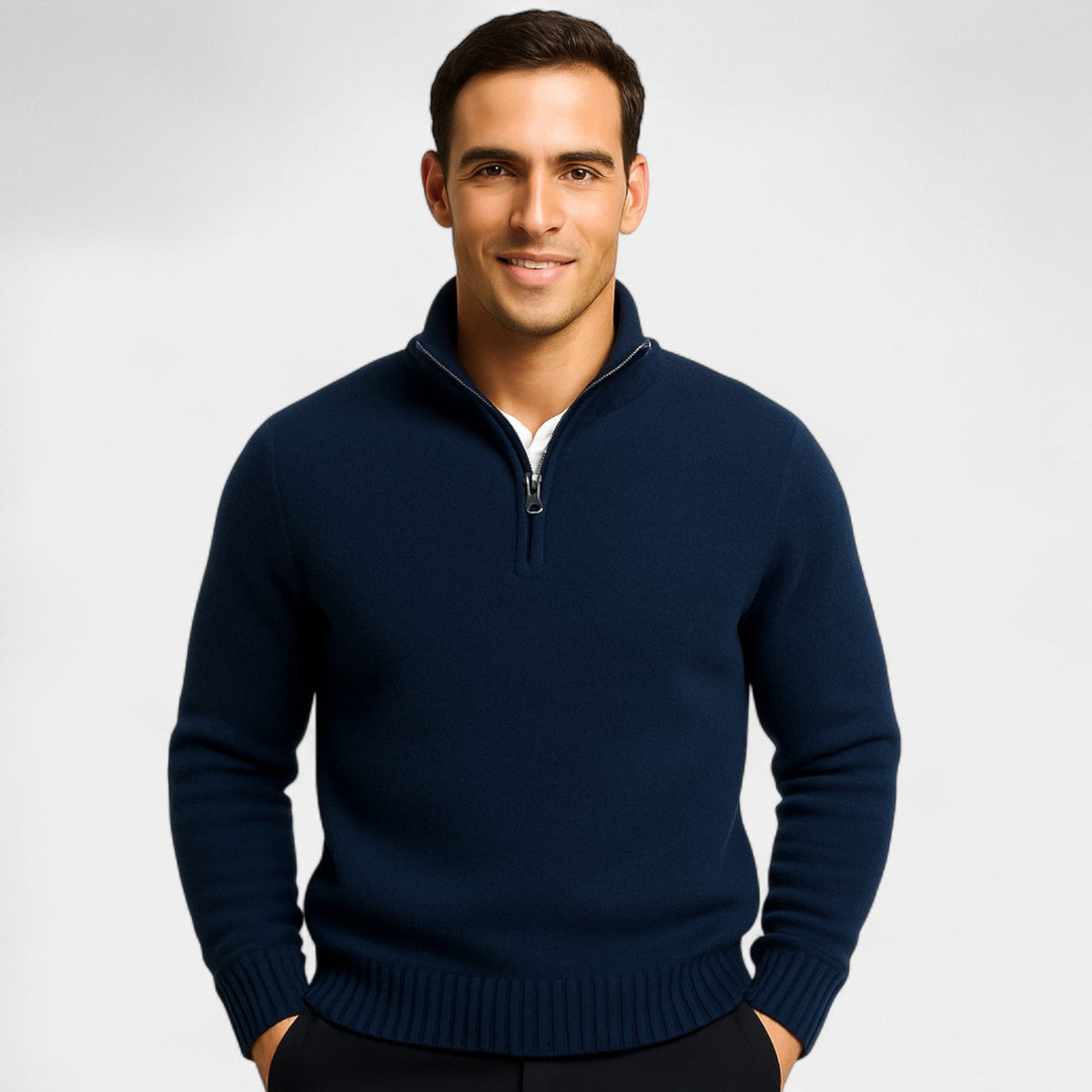 Men's Quarter-Zip Sweater – Thermal Cotton-Blend Knit