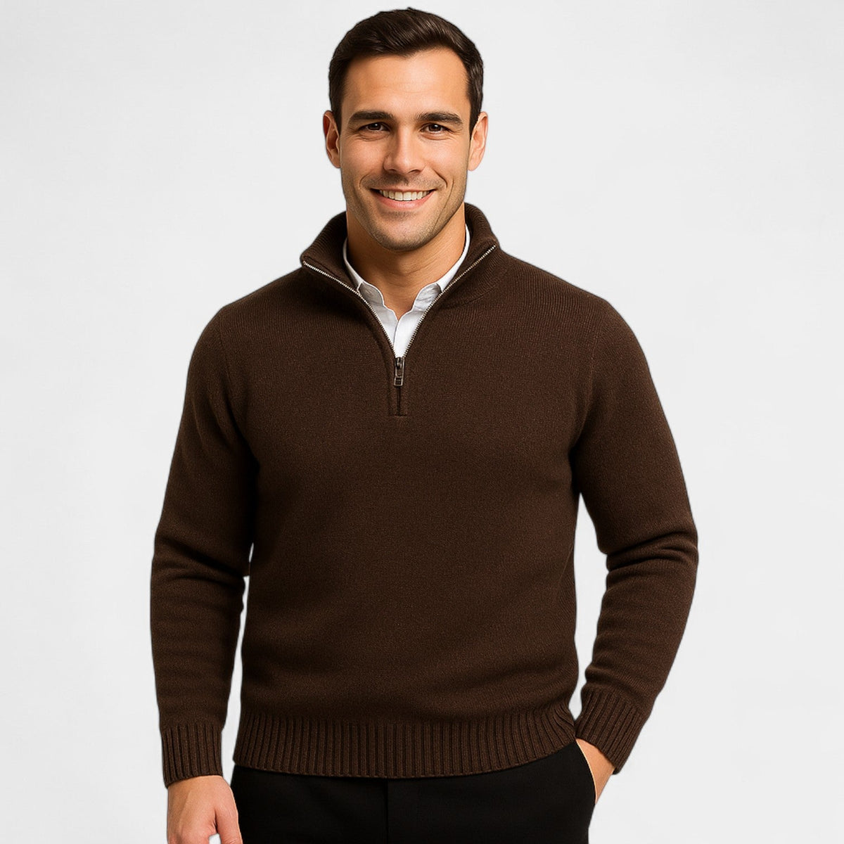 Men's Quarter-Zip Sweater – Thermal Cotton-Blend Knit