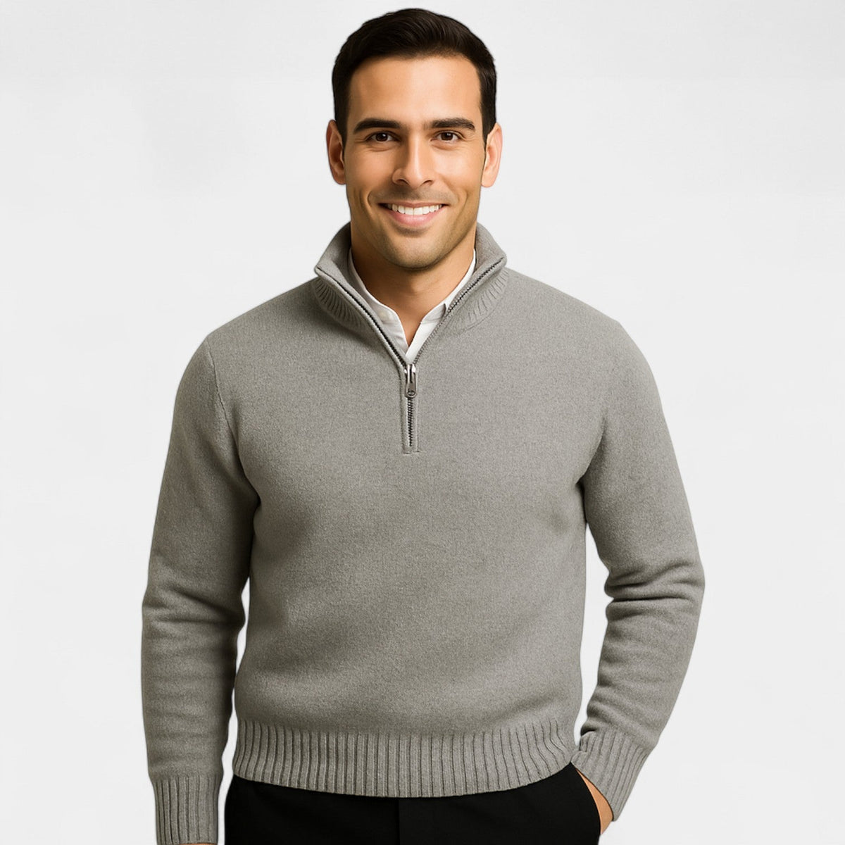 Men's Quarter-Zip Sweater – Thermal Cotton-Blend Knit