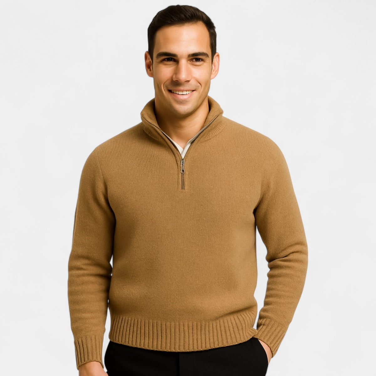 Men's Quarter-Zip Sweater – Thermal Cotton-Blend Knit