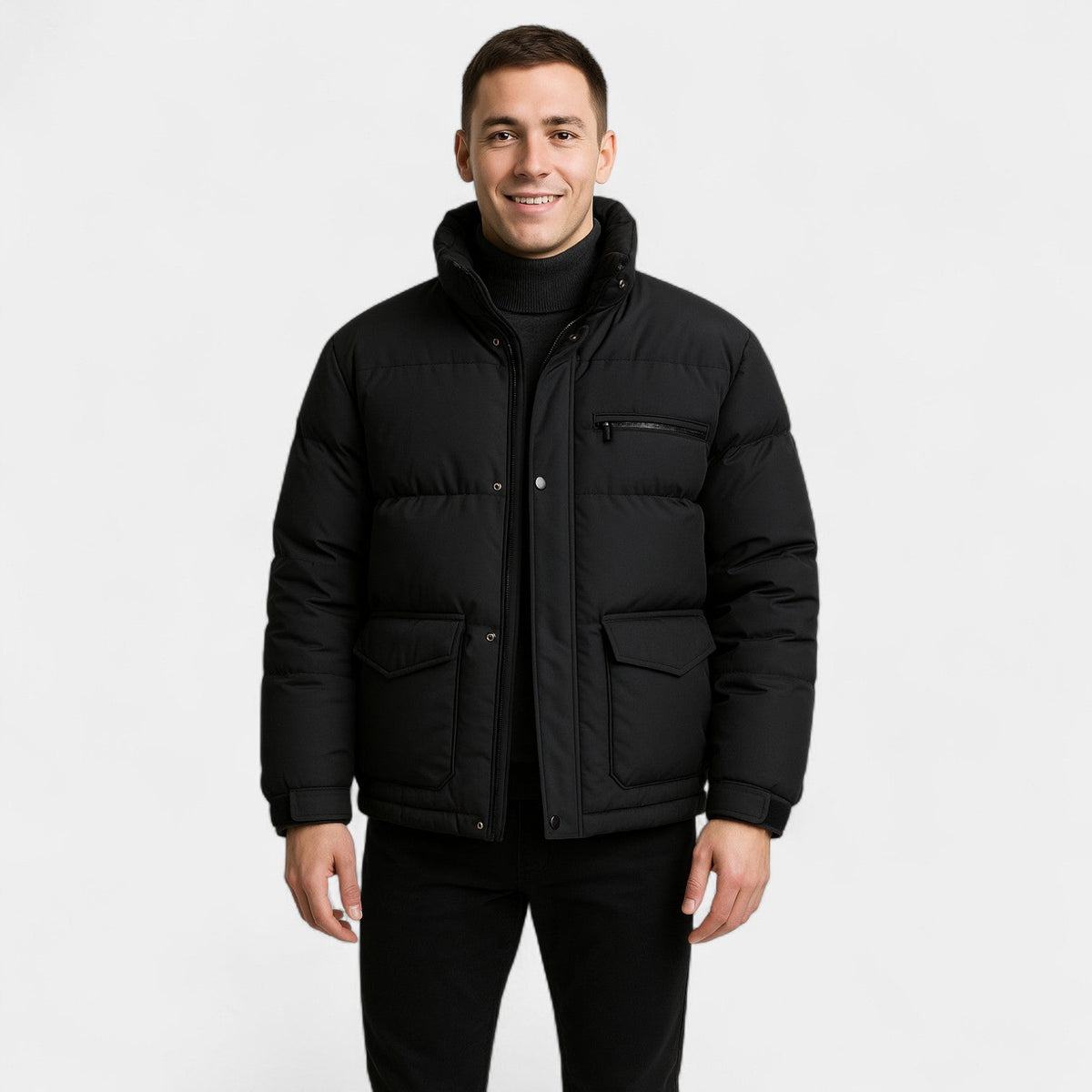 Men's Puffer Jacket – Stand Collar Tailored Fit