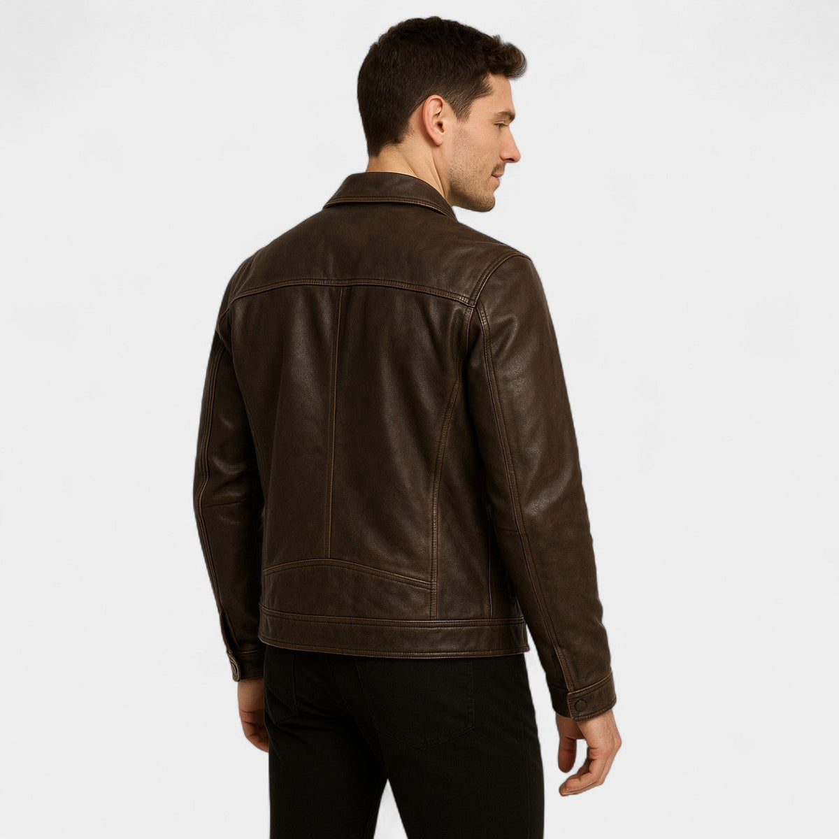 Men's Matte Cowhide Leather Jacket – Vintage Lapel Collar