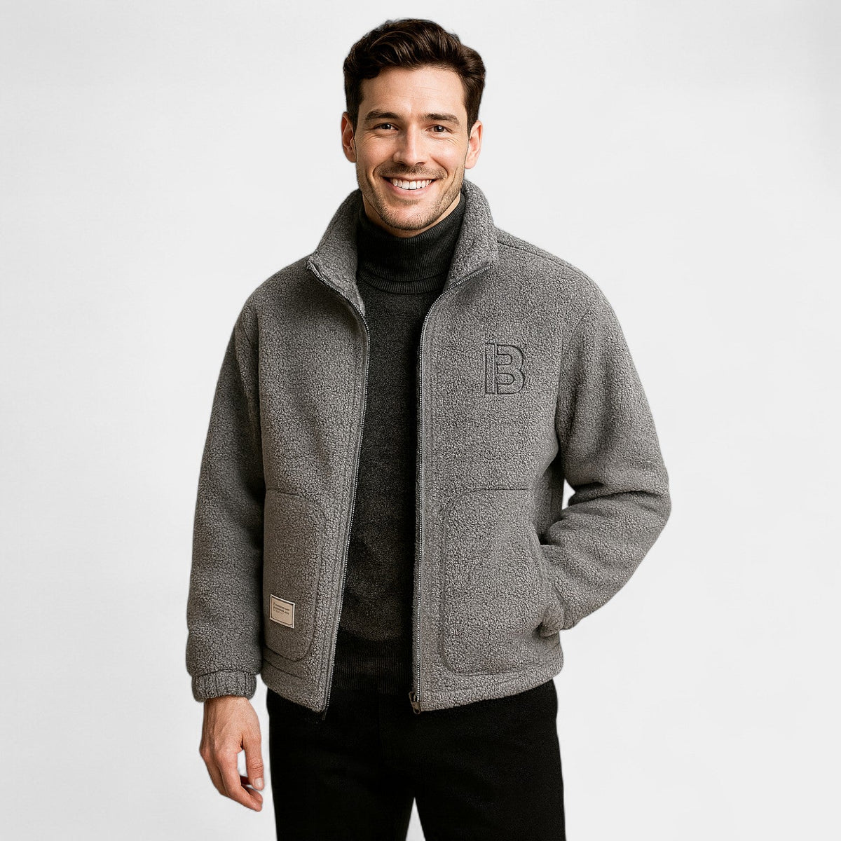 Men's Cashmere Varsity Jacket – Ribbed Collar, Structured Fit