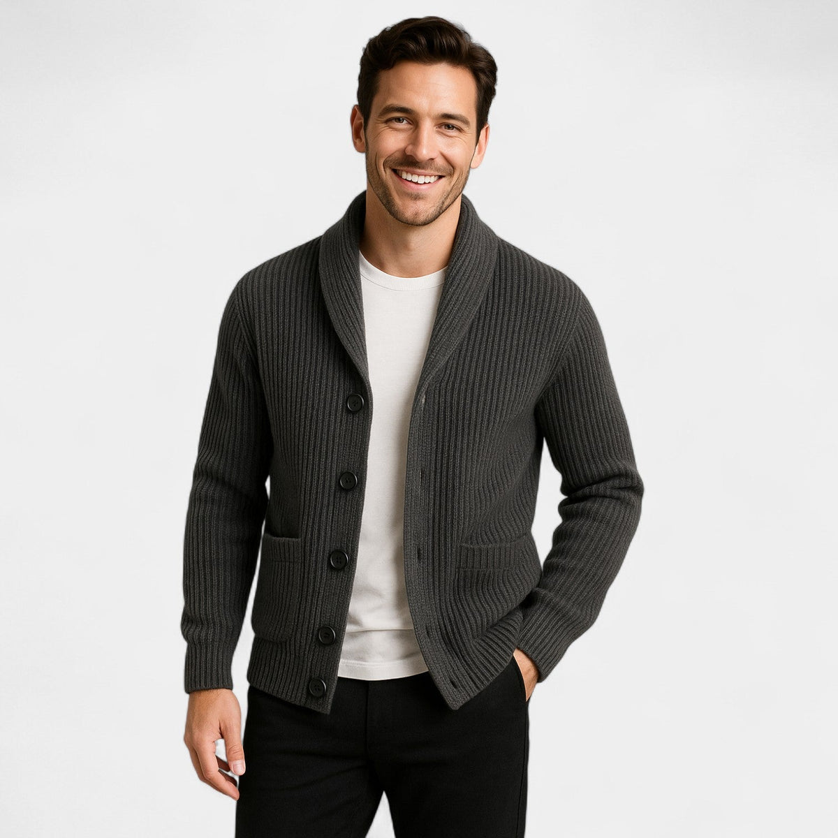 Men's Wool Knit Cardigan – Stand Collar Slim Fit