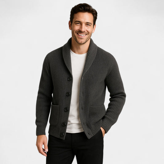 Men's Wool Knit Cardigan – Stand Collar Slim Fit